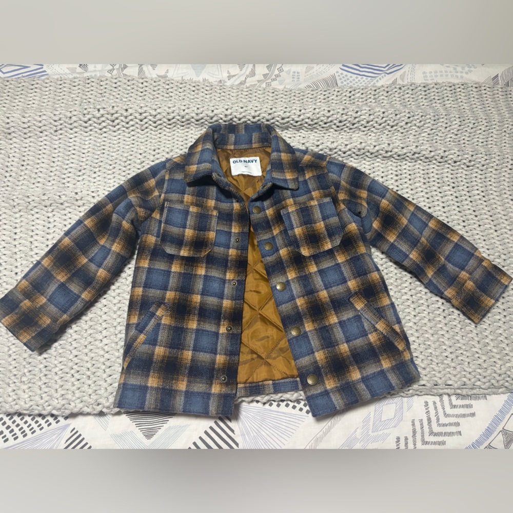 Old Navy Navy and Mustard Plaid Shirt Jacket